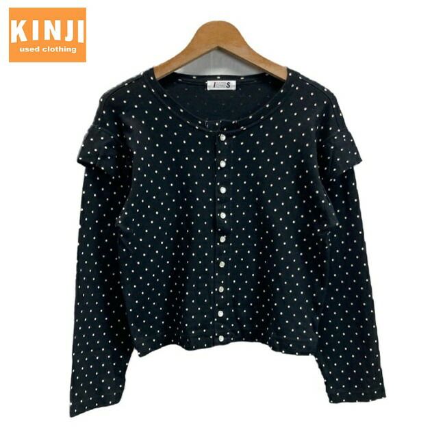 i.s. ISSEY MIYAKE 長袖カットソー 80s 80年代 トップス クルーネック コットン 水玉 フルボタン 肩フリル RY31110 ドメスティック 日本製 古着