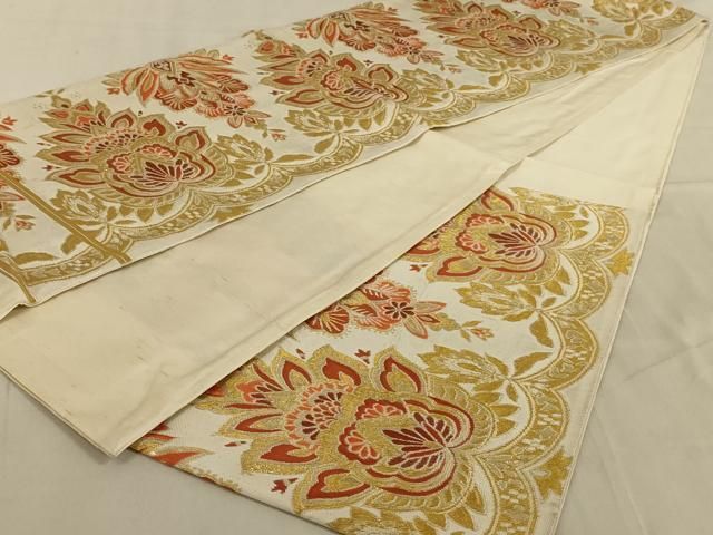 和柄　帯 平和屋着物▽六通柄袋帯 都の花 霞花鳥青海波 金糸 正絹 逸品