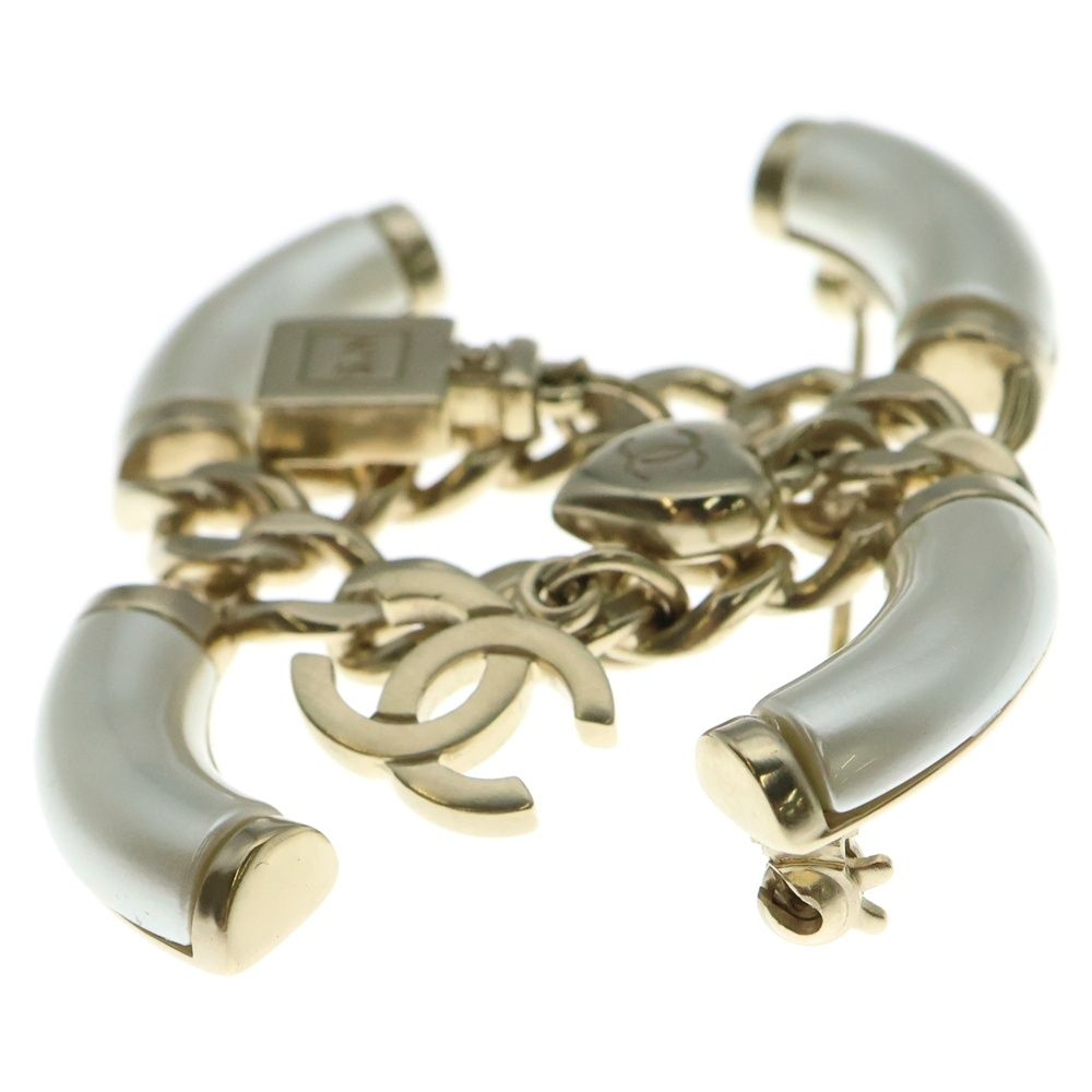 CHANEL シャネル ビッグココマーク パフューム×ハート×ココマークチャーム ブローチ ピンバッジ ホワイト×ゴールド GP B 18 グレー系 その他 