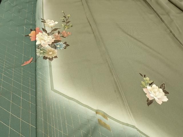 お出かけ紬 染め結城紬 はなねこ 様専用 平和屋着物□訪問着 草花