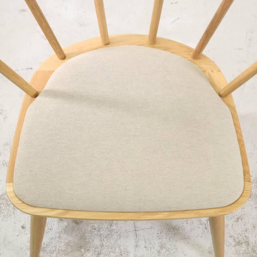 無印 オーク材アームチェア ダイニングチェア 丸脚 綿平織 ベージュ MM12757 252h10 MARWIL-DEMENAGEMENTS_CH