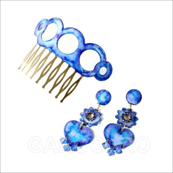 翌営業日出荷 ハンドペイントのアクセサリセット Engracia エングラシア ブルー フラメンコ用 スペイン直輸入