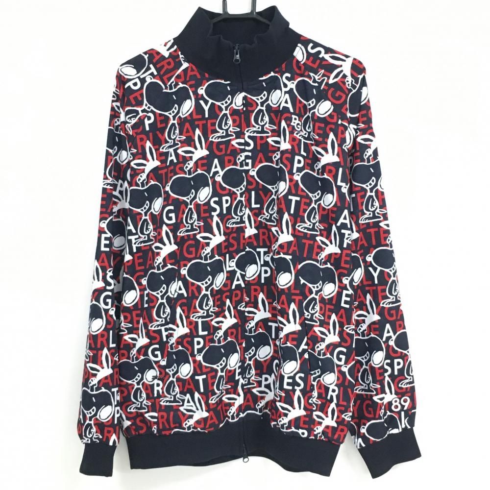 超 パーリーゲイツ×PEANUTS ジャケットブルゾン ネイビー×レッド スヌーピー総柄 メンズ 6 XL ゴルフウェア PEARLY GATES