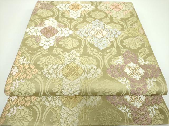 平和屋着物●六通柄袋帯　唐織　花菱文　金糸　正絹　逸品　DAAV6981ps 平和屋着物○六通柄袋帯 唐織 花菱文 金糸 正絹 逸品 DAAV6981ps