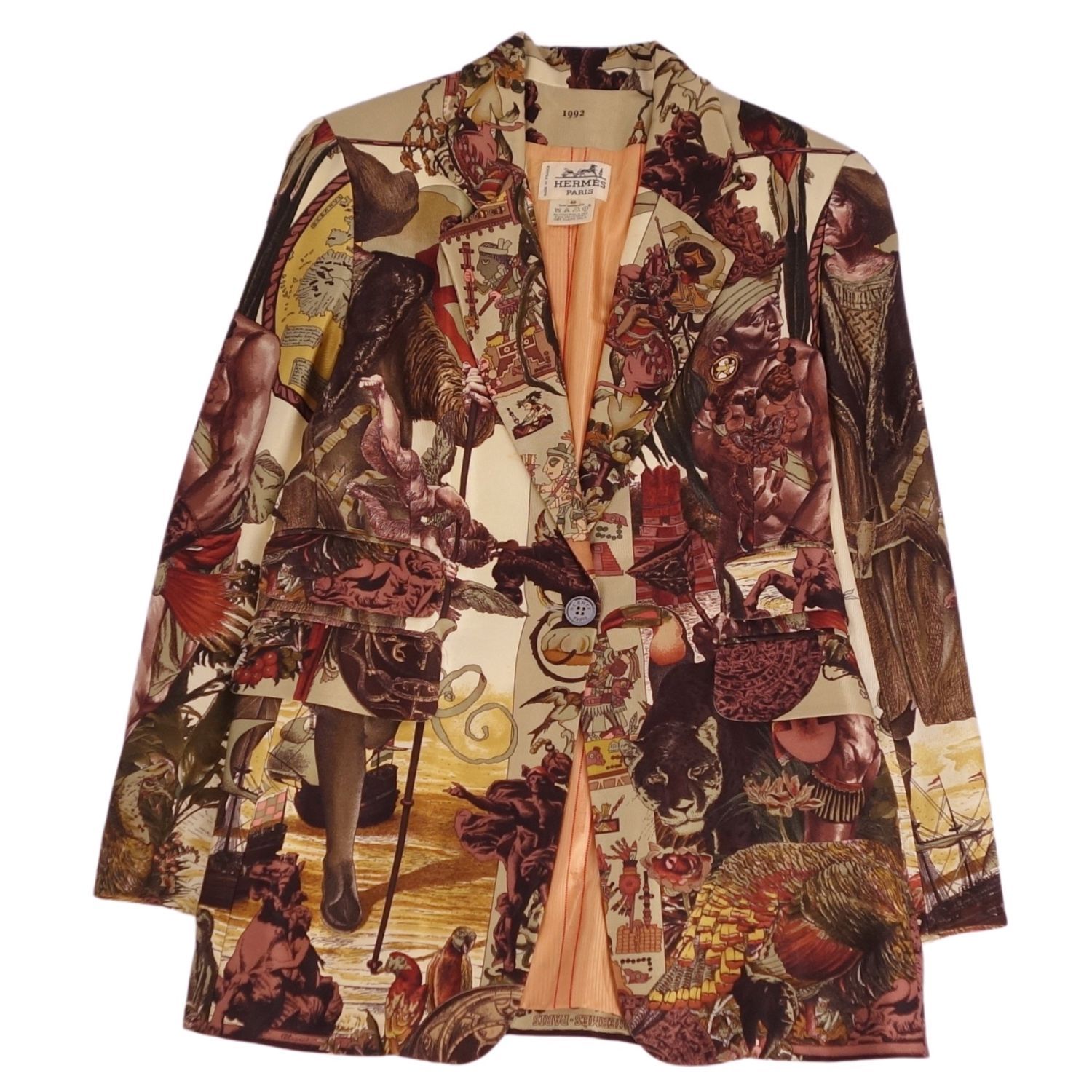 Vintage エルメス HERMES ジャケット テーラード 総柄 シルク ア