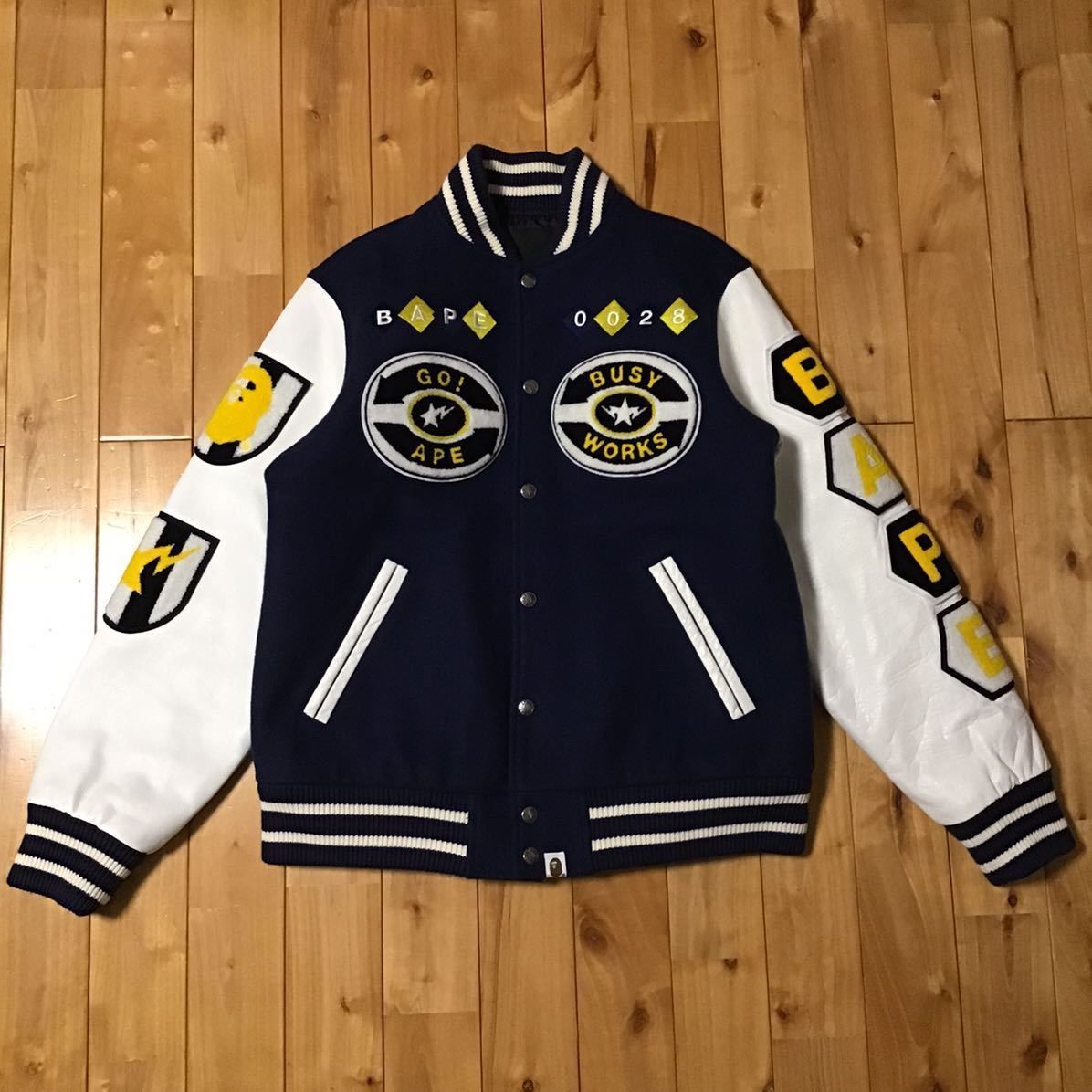 A BATHING APE スタジャン袖レザー STUSSY × BAPE 袖レザー スタジャン Lサイズ black a bathing