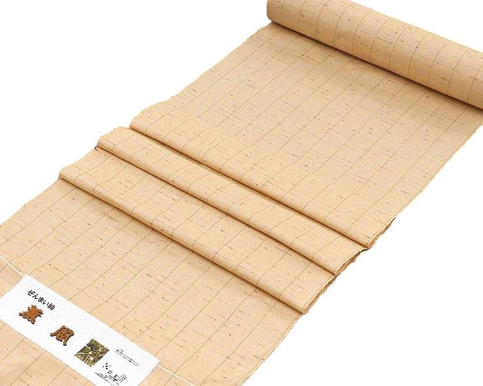 紬 絹 薫風 ぜんまい紬 中村工房 縦縞 淡い杏色 反物 着物 未仕立 d2031