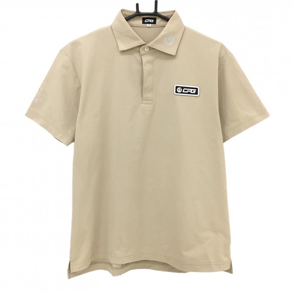 【超美品】CPG 半袖ポロシャツ ベージュ×白 ロゴ総柄 ワッペン メンズ 2(M) ゴルフウェア CPG 超美品】CPG 半袖ポロシャツ ベージュ×白 ロゴ総柄 ワッペン