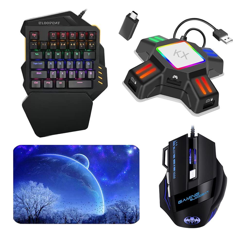 SOINK 片手キーボード マウス コンバーター マウスパッド４点セット switch キーボードマウス フォートナイトRGB ゲーミング キーボード スイッチに繋げる片手キーボードマウス 光学式 USB有線 F