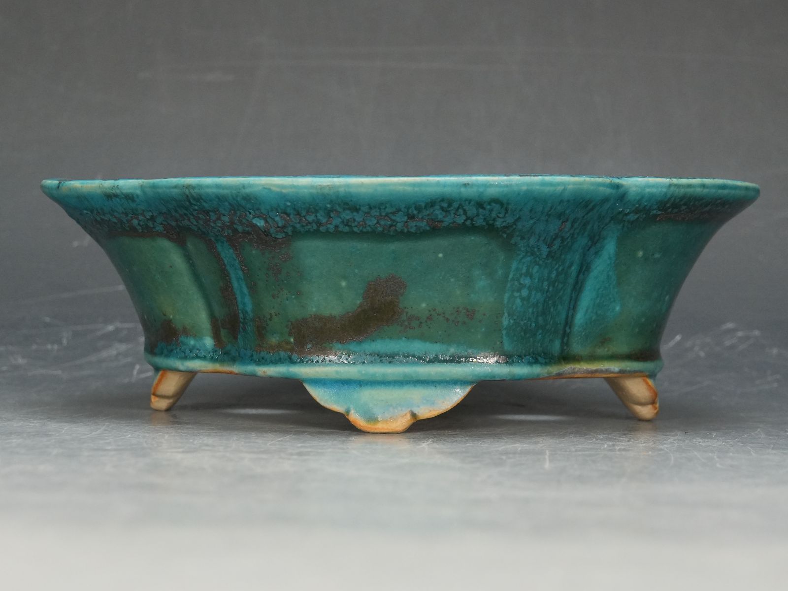 石井盆栽 福田桂雲 作 緑 盆栽鉢 p-081 STEELWINDOWSANDDOORS_COM