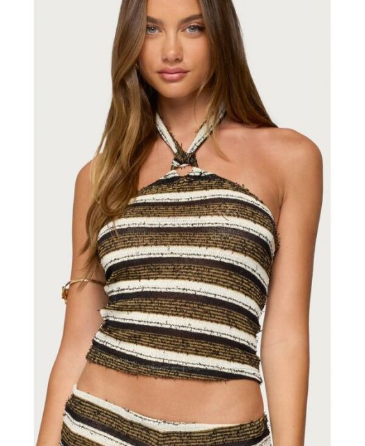 送料無料 アディクテッド レディース ニット セーター アウター Womens Elita Striped Textured Knit Halter Top Mix