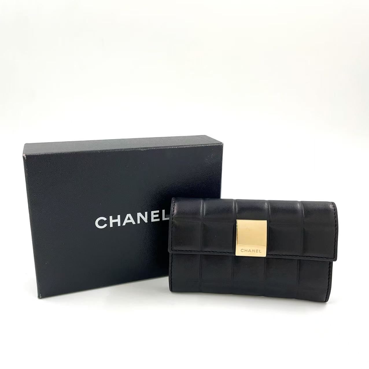 シャネル 二つ折り 長財布 マイクロチョコバー 金 ゴールド シャネル CHANEL 三つ折り財布 マトラッセ ゴールド金具