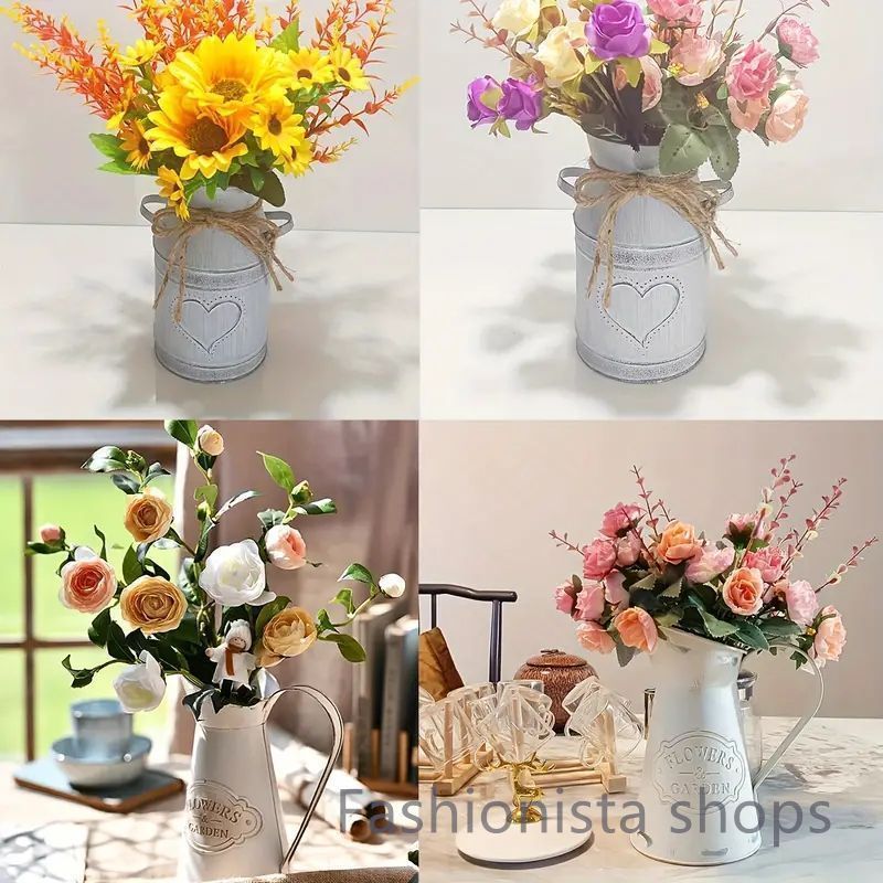 新品未使用】レトロ調ホワイトアイアンフラワーポットセット