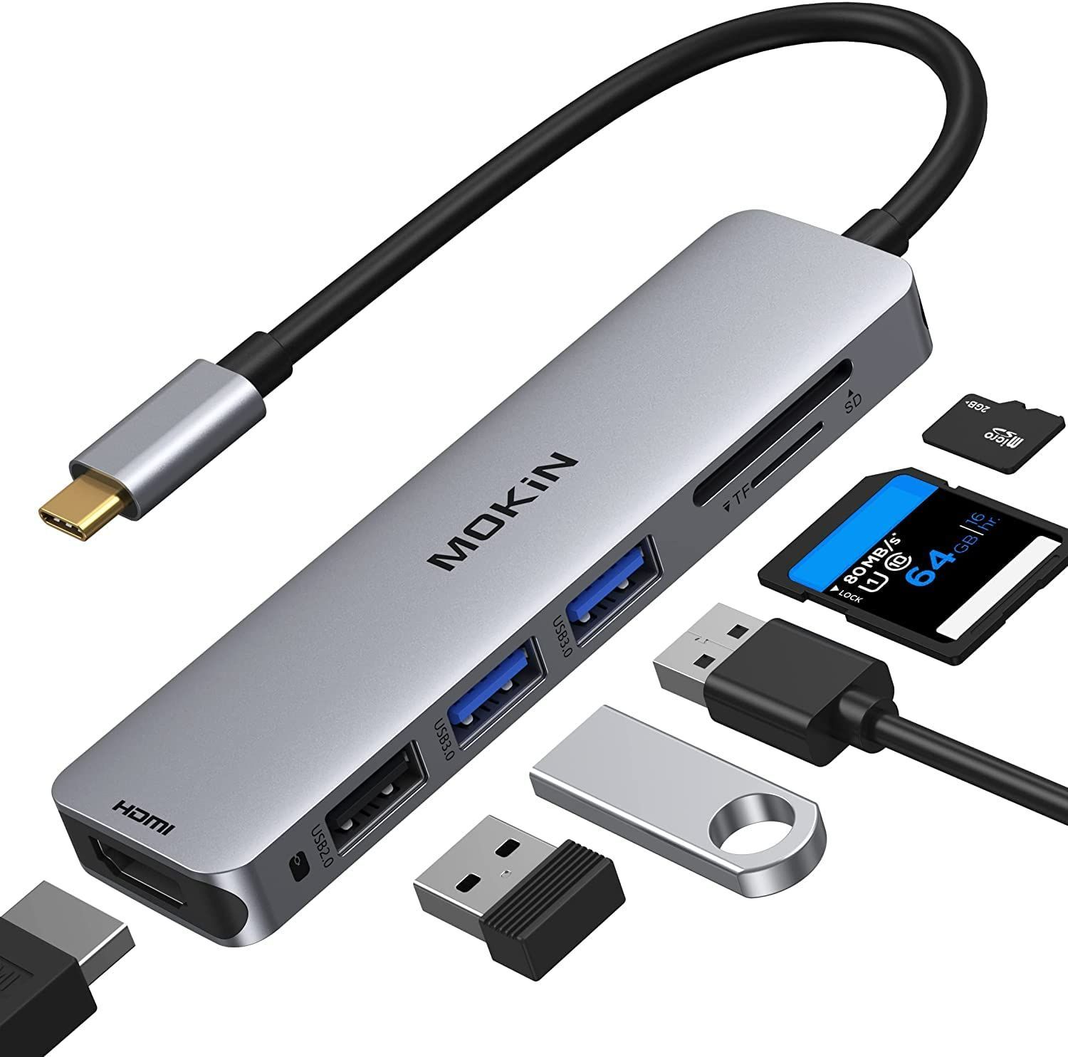 5イン1 USB-C 2016/2017用 Pro HDMI出力 MacBook SD+MicroSDカードリーダー HDMIアダプター 2ポート  C USB USB 3.0