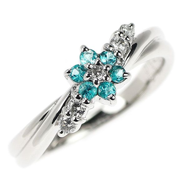 K18WG パライバトルマリン ダイヤモンド リング 0.18ct D0.10ct