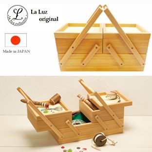 Y 日本製 la.luz ラルース 天然木 ソーイングボックス ， 木製 裁縫箱 洋裁 収納 手芸 ボックス la luz ラ・ルース 両開き 木製 ソーイング ボックス カントリー ヴィンテージ ソーイングボックス