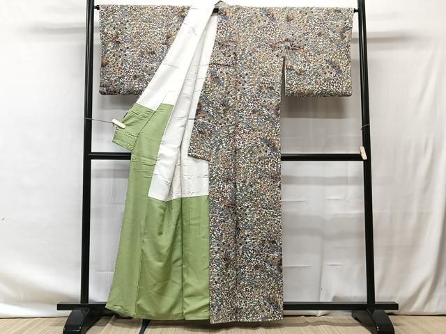 小紋　正絹縮緬 B反】【染の北川】 特選京友禅小紋着尺 鬼しぼ縮緬地 「花丸菱襷