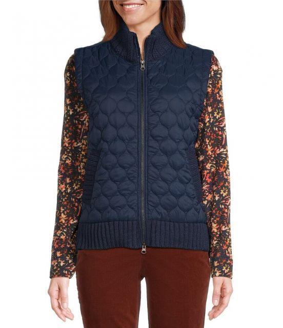 【送料無料】 ウエストバウンド レディース ベスト アウター Petite Size Dual Pocket Knit Contrast Vest Insignia Blue