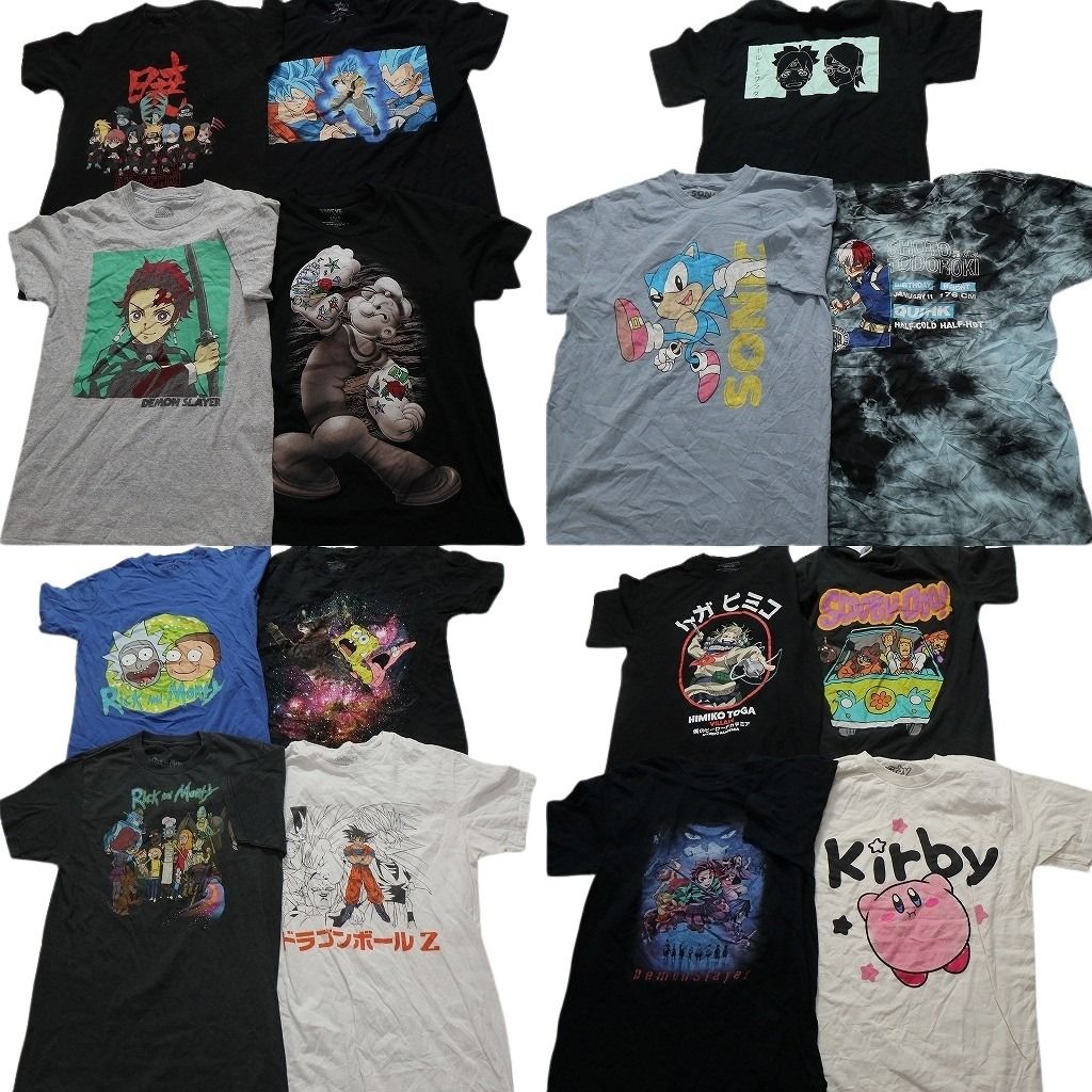 古着卸 まとめ売り キャラクター 半袖Tシャツ 15枚セット メンズ S ドラゴンボール 鬼滅の刃 ナルト スポンジボブ 古着 NC3880
