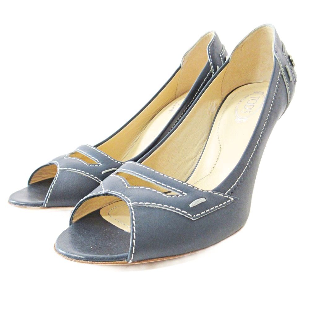 トッズ　ピンヒール トッズ TOD'S オープントゥ ステッチ レザー パンプス ピンヒール 35.5