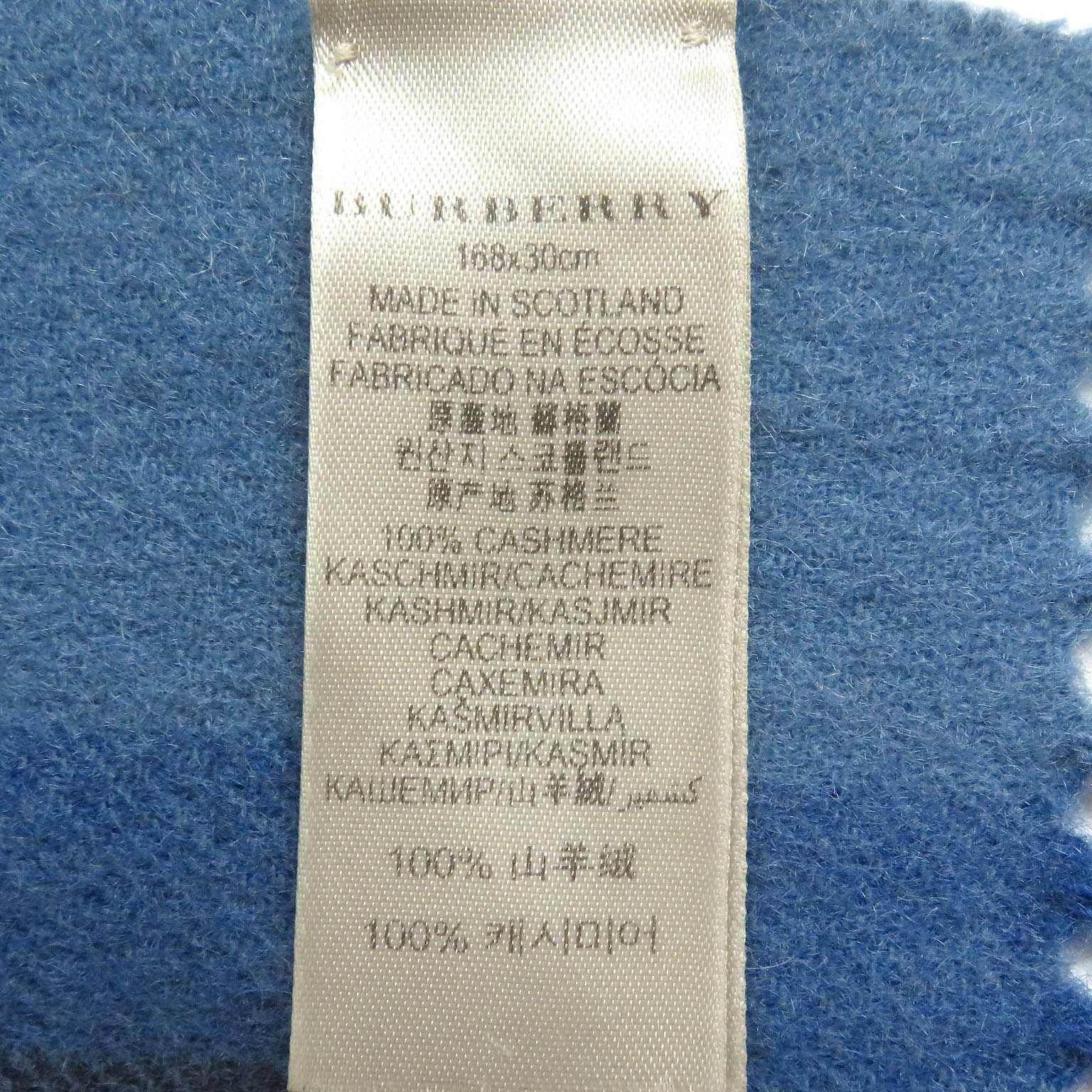 美品□BURBERRY バーバリー カシミヤ100% チェック柄 ショール ストール フリンジマフラー ブルー系 168×30cm スコットランド製  メンズ - メルカリ