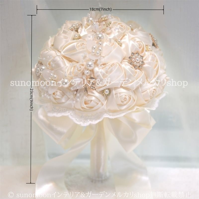 バラ ポンポン ブーケ 造花 薔薇 光沢 おしゃれ かわいい インテリア 結婚式 ウェディング フェイク フラワー ギフト 白 ピンク YUZUMIYA_COM