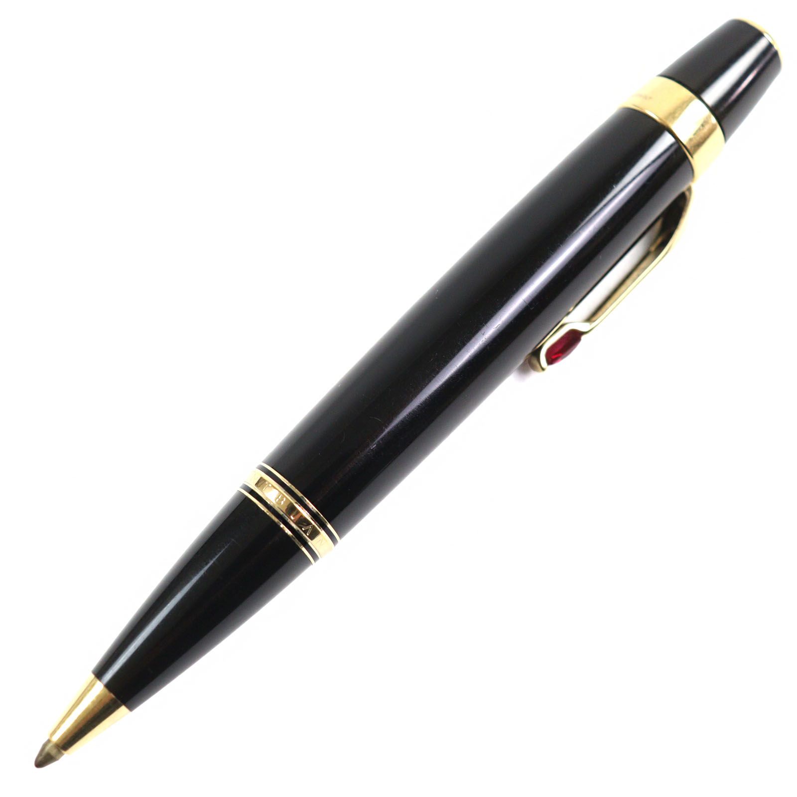人気○MONTBLANC モンブラン ボエムルージュ ロゴ刻印 ストーン付き ホワイトスター ツイスト式 ボールペン ブラック ゴールド レッド ドイツ製 筆記 済み
