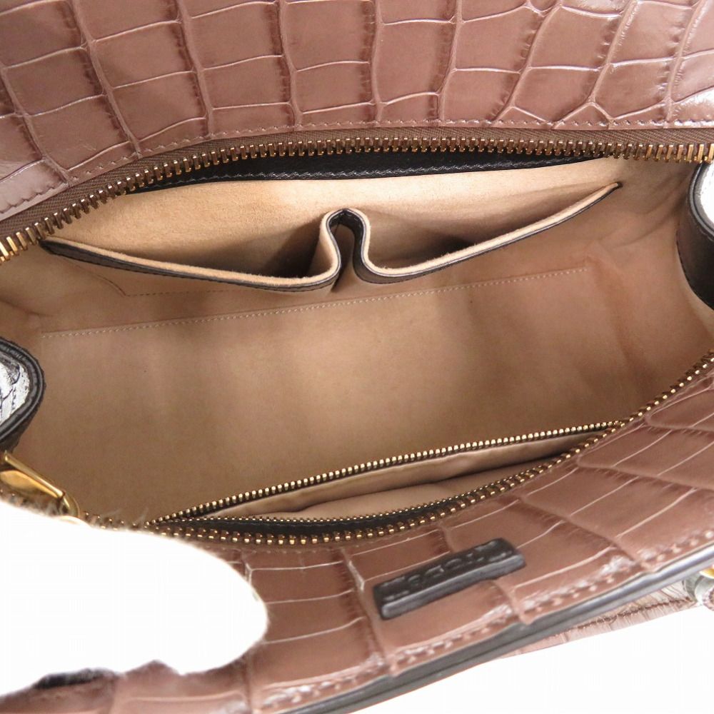 美品 トッズ クロコ 型押しレザー キャンバス ショルダーバッグ 2way