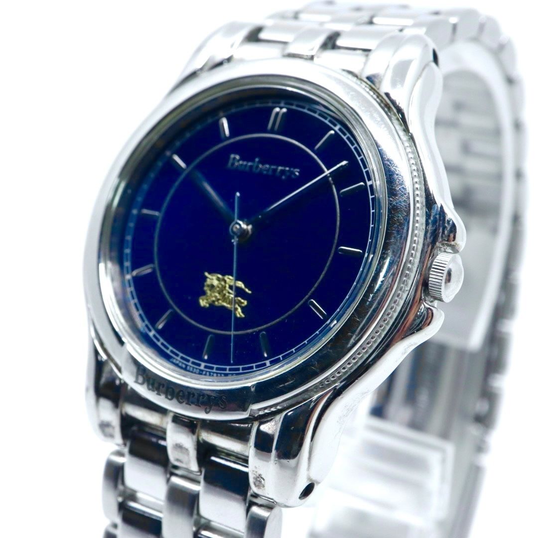 電池交換済 クリーニング済 バーバリー Burberrys 腕時計 5530 F 52339 メンズウォッチ クォーツ ネイビー文字盤 シルバー ステンレススチール ホースロゴ クラシック ヴィンテージ エレガント ドレスウォッチ ビジネス 稼働品 G 3