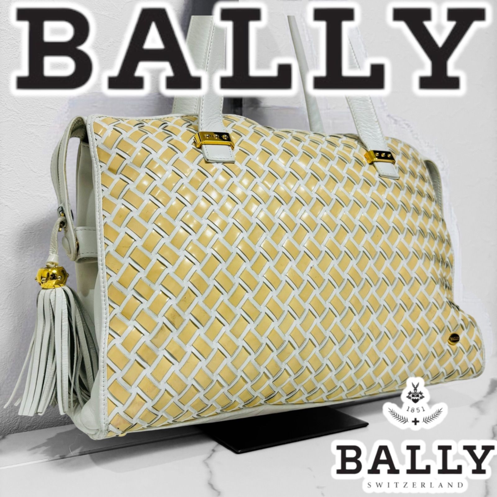 BALLY バリー レザー パテント レザー 編み込み タッセル ハンドバッグ 