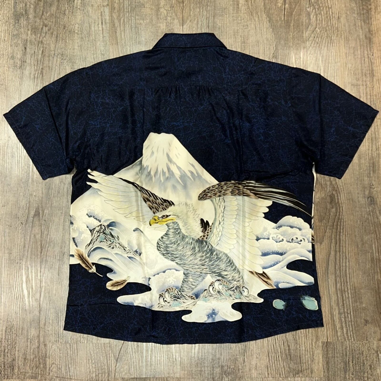 サンサーフ シルク アロハシャツ 一富士二鷹三茄子 アメカジ ハワイアン SS38850 128 ネイビー Mサイズ