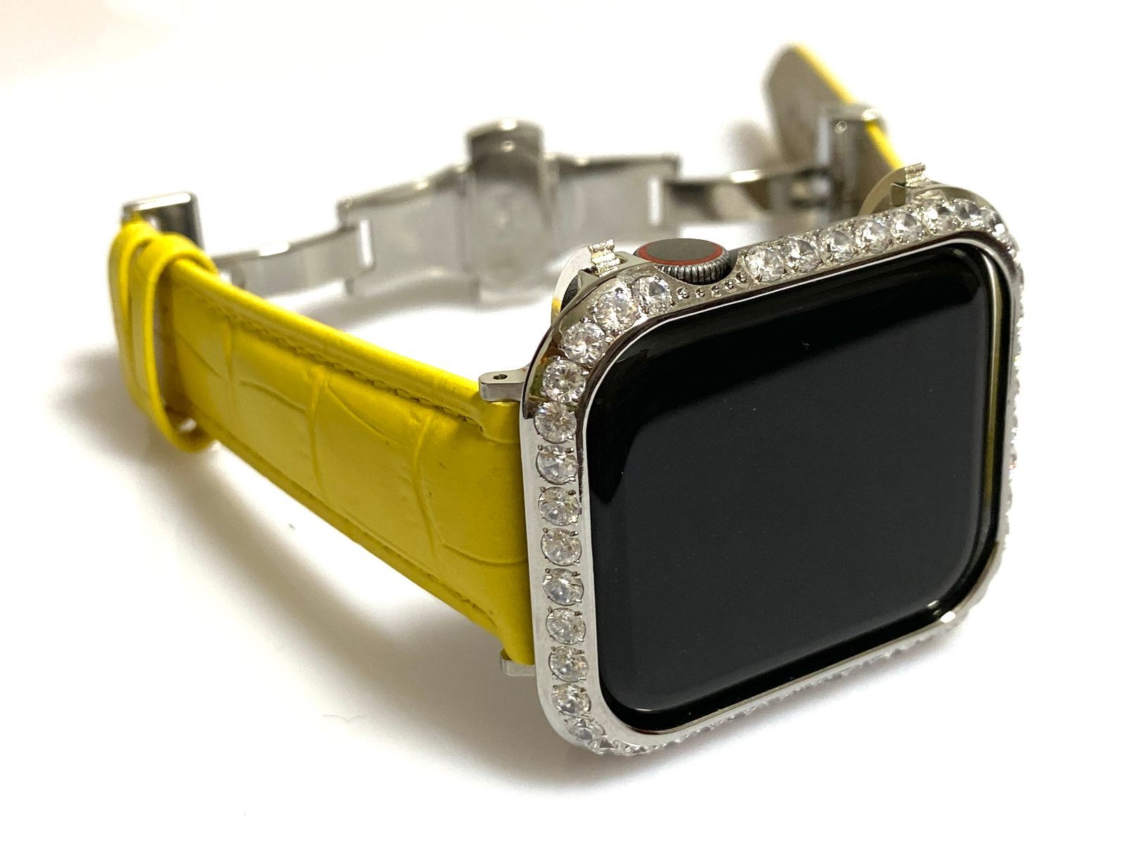 シルバーイエロー★アップルウォッチバンド レザーベルト Apple Watch キラキラ　カバー　ケース 4 5 6 7 8 se メンズ レディース  40mm 41mm 44mm 45mm