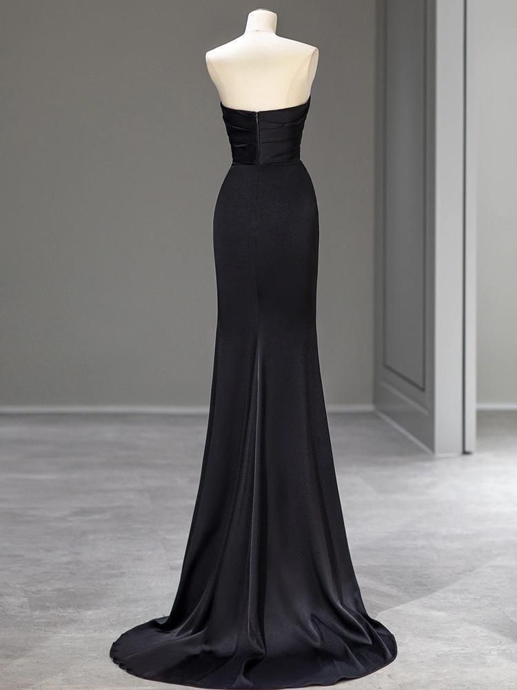 C307 高級 バーガンディオフショルダーソフトサテン結婚式ワンピース  