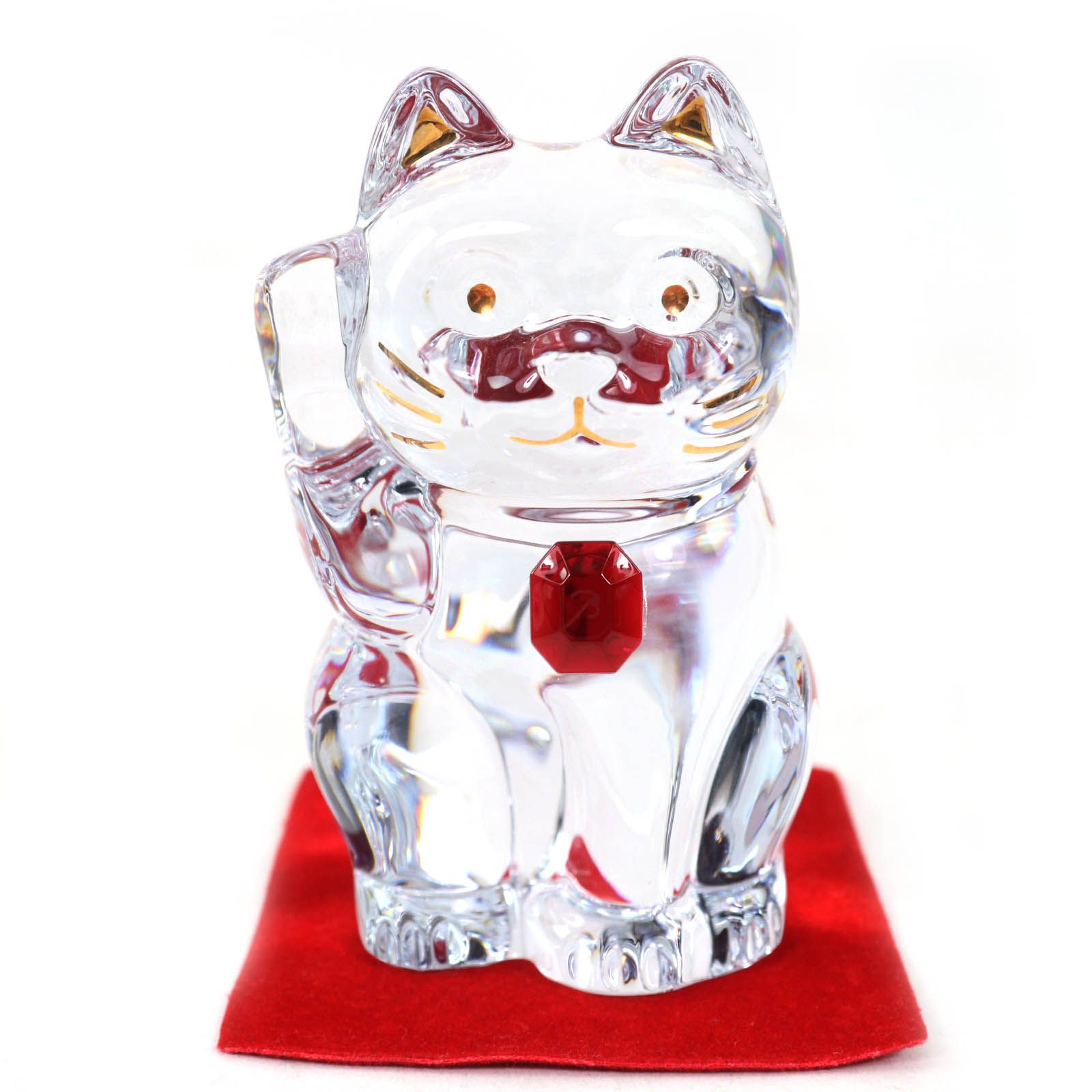 バカラ　ラッキーキャット　レッド　フィギュリン　クリスタル　置物　招き猫 バカラ ラッキーキャット レッド フィギュリン クリスタル 置物
