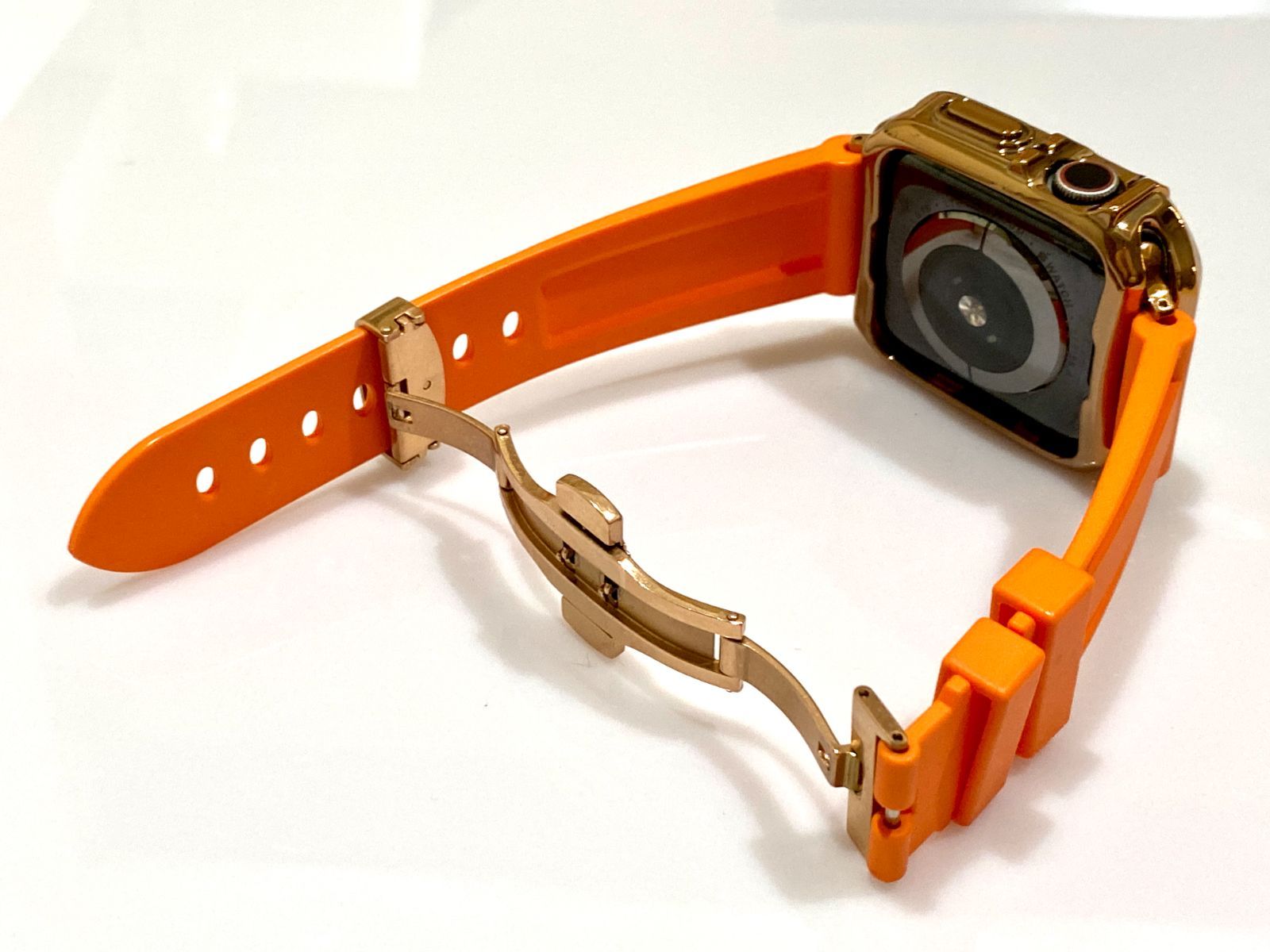 44mm Applewatch　カバー メンズ カスタム 時計バンド ローズブラック 新作 メタル ラバー カスタム apple watch ケース