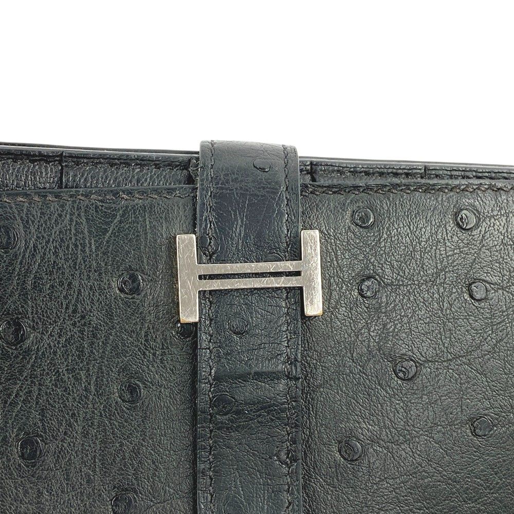 □中古□ エルメス ベアンスフレ 長財布 オーストリッチ ブラック Z刻  