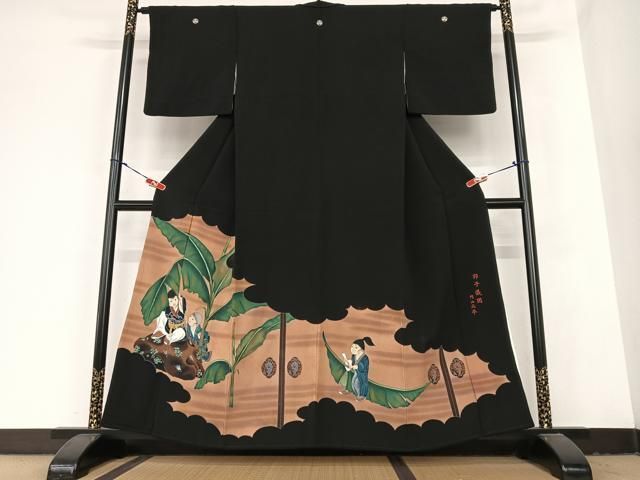 平和屋着物●豪華黒留袖 円山応挙 郭子儀図 手描き 正絹 AABB6408zg