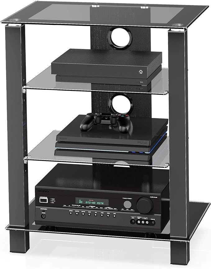 FITUEYES オーディオラック アンプラック パワーアンプキャビネット オーディオスピーカーアンプキャビネット CDアンプ機器ラック プリンタブラケット ホームストレージシェルフ 強化ガラス 