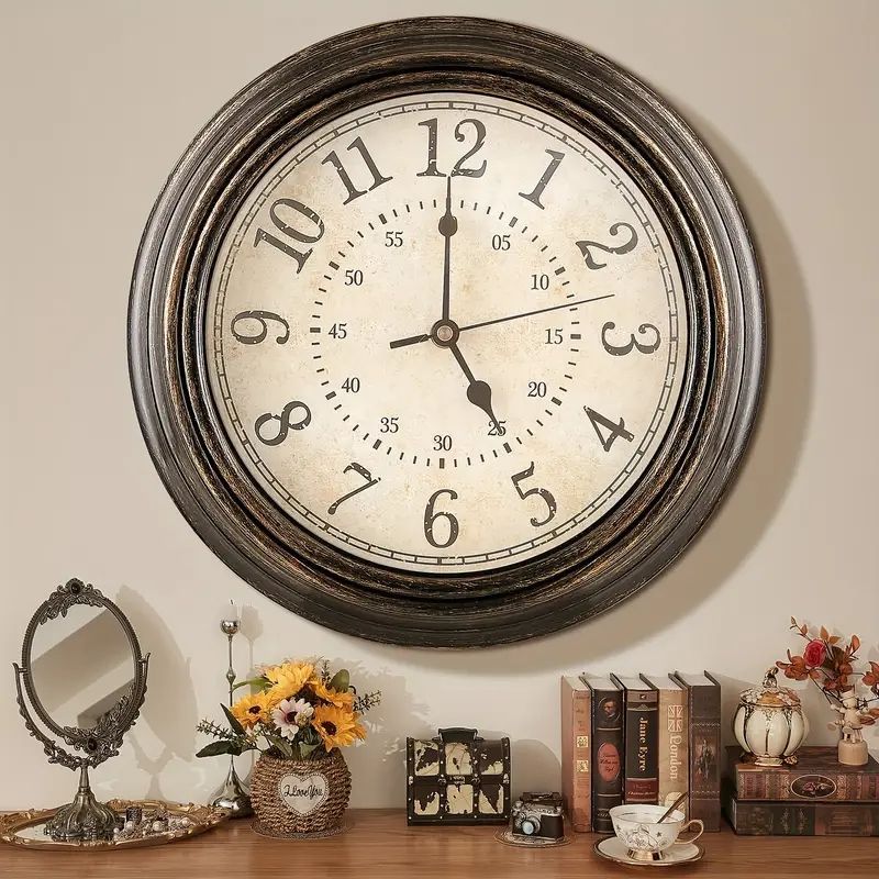 アンティーク調掛け時計 - 優雅なデザインと機能性を兼ね備えた壁掛け時計ヴィンテージの壁時計は、静かな壁時計で、大きな壁時計 を読みやすく、正確な石英キッチン時計の壁、30.48cmのレトロな家の装飾のリビングルーム、正確な時間を保つ壁時計は電池で動作します ...