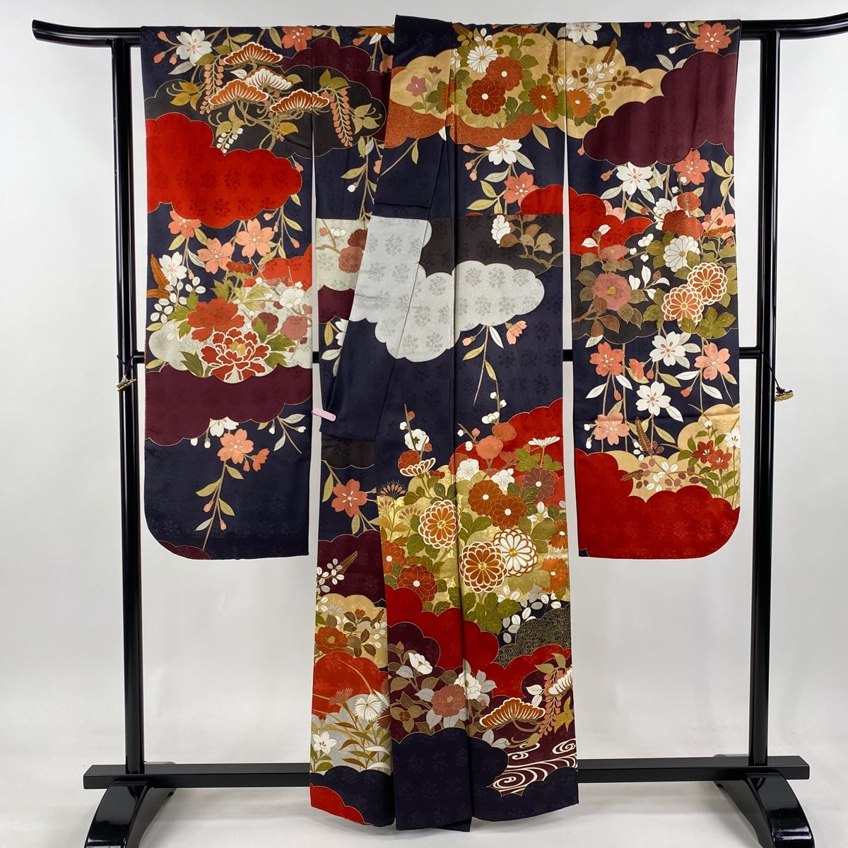 振袖 身丈160cm 裄丈66cm M 袷 藤井寛 落款 菊 雲文 金糸 金彩
