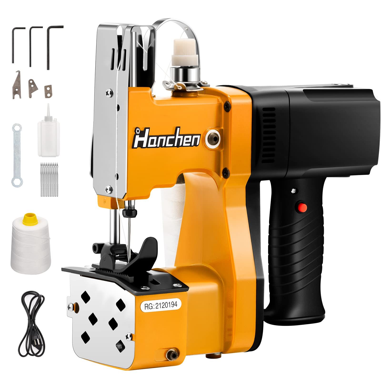 Hanchen GK9-890 ポータブル袋縫ミシン 0.2-10mm袋口縫い1800-2600針|分 自動割線 3kg軽量で便利 織りバッグ 麻袋 クラフトバッグ 紙袋 業務用 110V