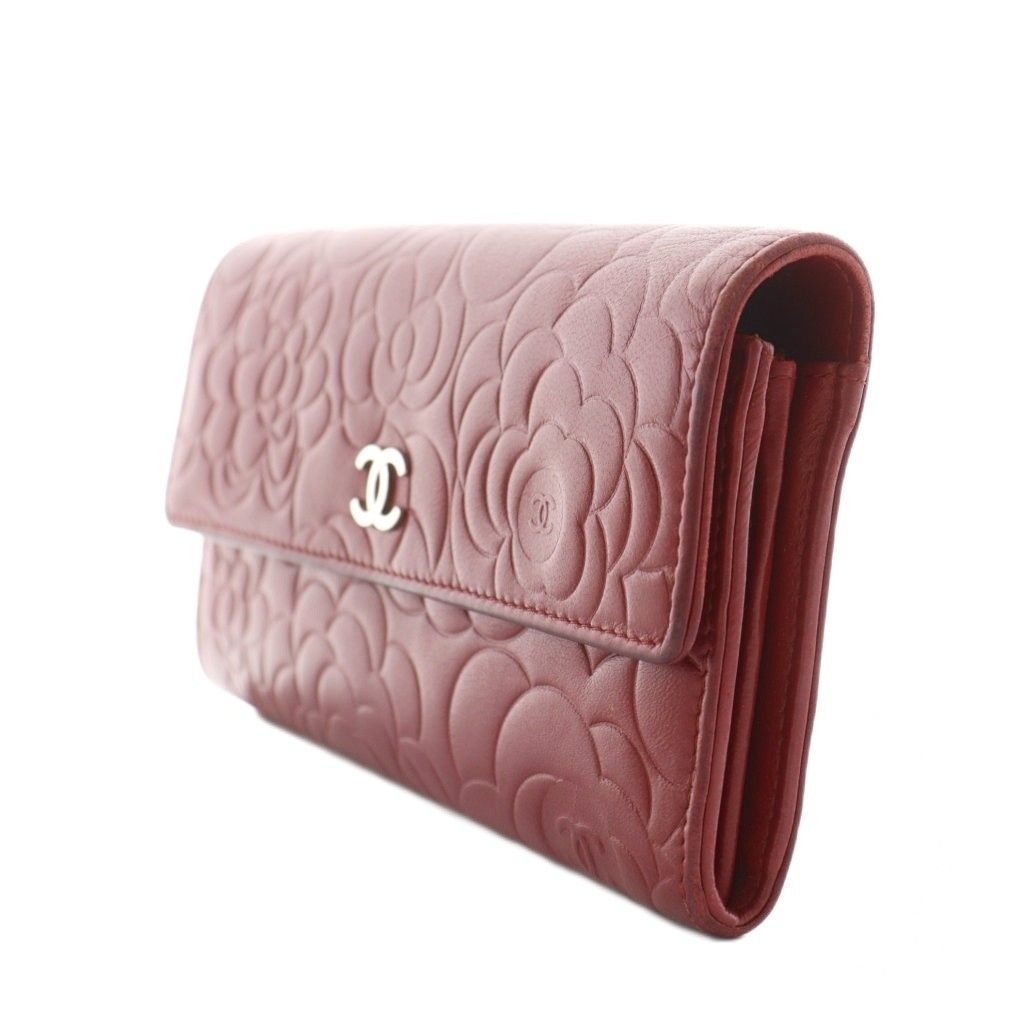 シャネルCHANELココマークニつ折り財布　カメリア札入れ小銭入れ　レザー CHANEL （新品・未使用品）シャネル ココマーク カメリア