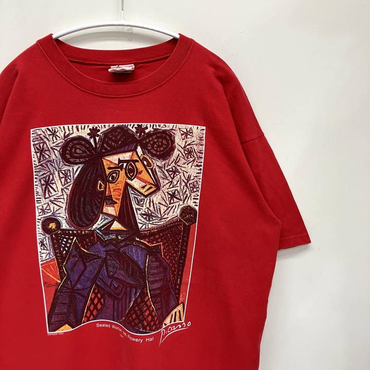 90s 1995 PABLO PICASSO Seated Woman with Flowery Hat ピカソ アートT プリントT 古着 壁画  絵画 Tシャツ 赤 Lサイズ USA製 - メルカリ