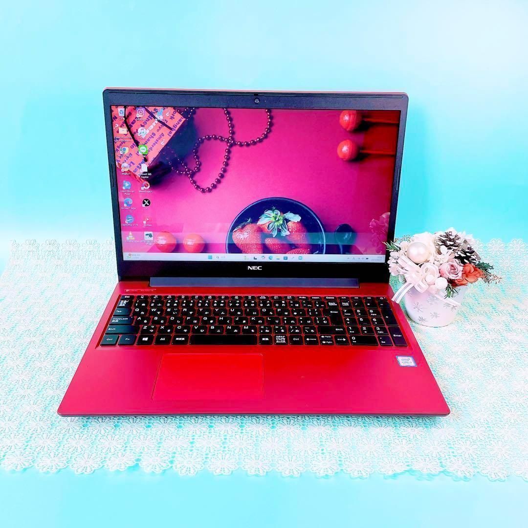 ️第8世代Corei7 薄型ノートパソコン 爆速SSD256GB WEBカメラ Windows11 おしゃれ赤 レッド NEC 大容量1TB メモリ12GB ブルーレイ Bluetooth WiFi 画像 動画編集 在宅ワーク