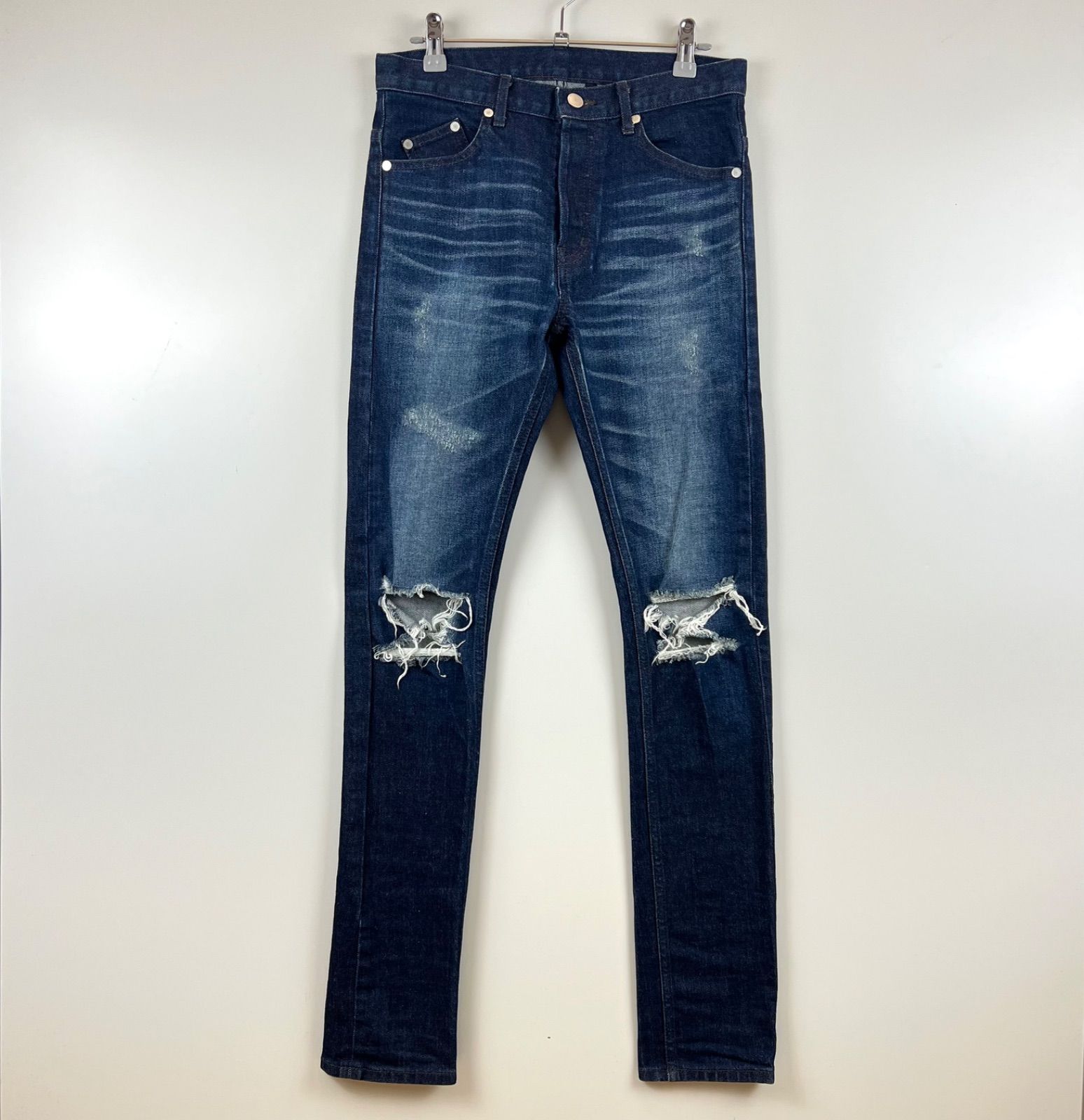 GalaabenD 20ss knee cutout crush skinny denim pants S 87801507 ガラアーベント ニーカットアウト クラッシュ スキニーデニムパンツ