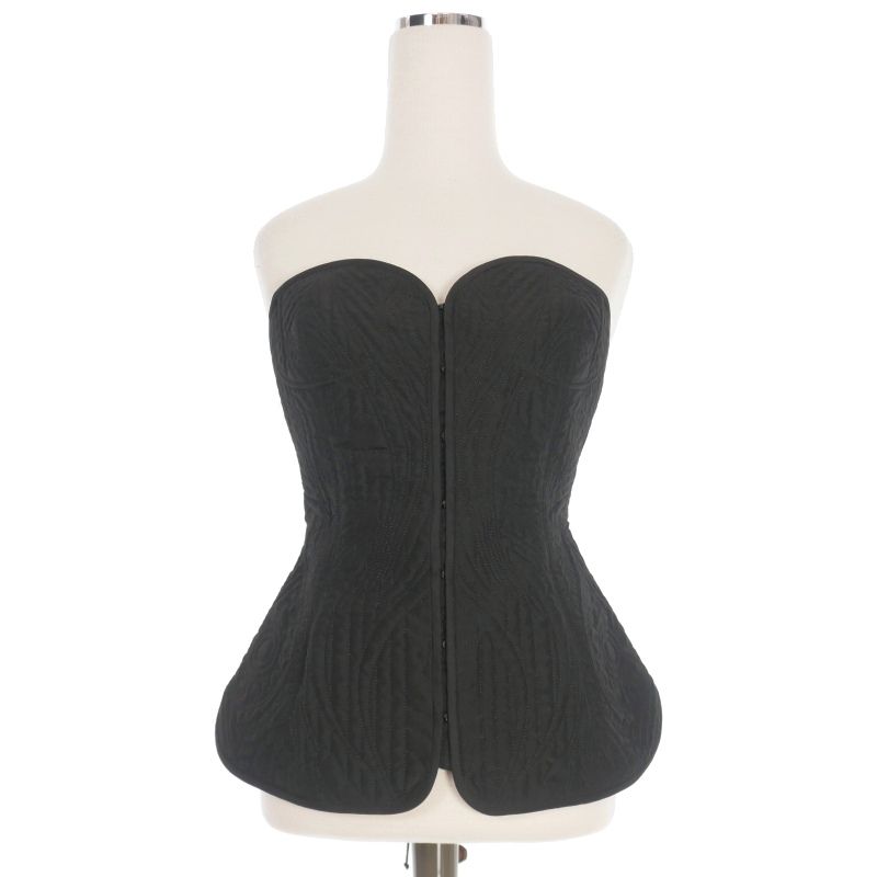 マメクロゴウチ Mame Kurogouchi 23AW Floral Quilted Silk Bustier 刺繍デザイン シルクビスチェ トップス 2 ブラック 黒 MM23PF-SH721