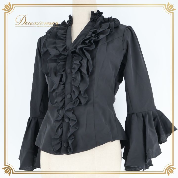 国内生産 フラメンコ 衣装 トップス ブラウス 黒 HERMOSA IBERIA エルモサ イベリア ブラック系 ボランテ フリル フリル トップス おしゃれ フラメンコ衣装 イベント ステージ ブラック 無地 レディース 上品