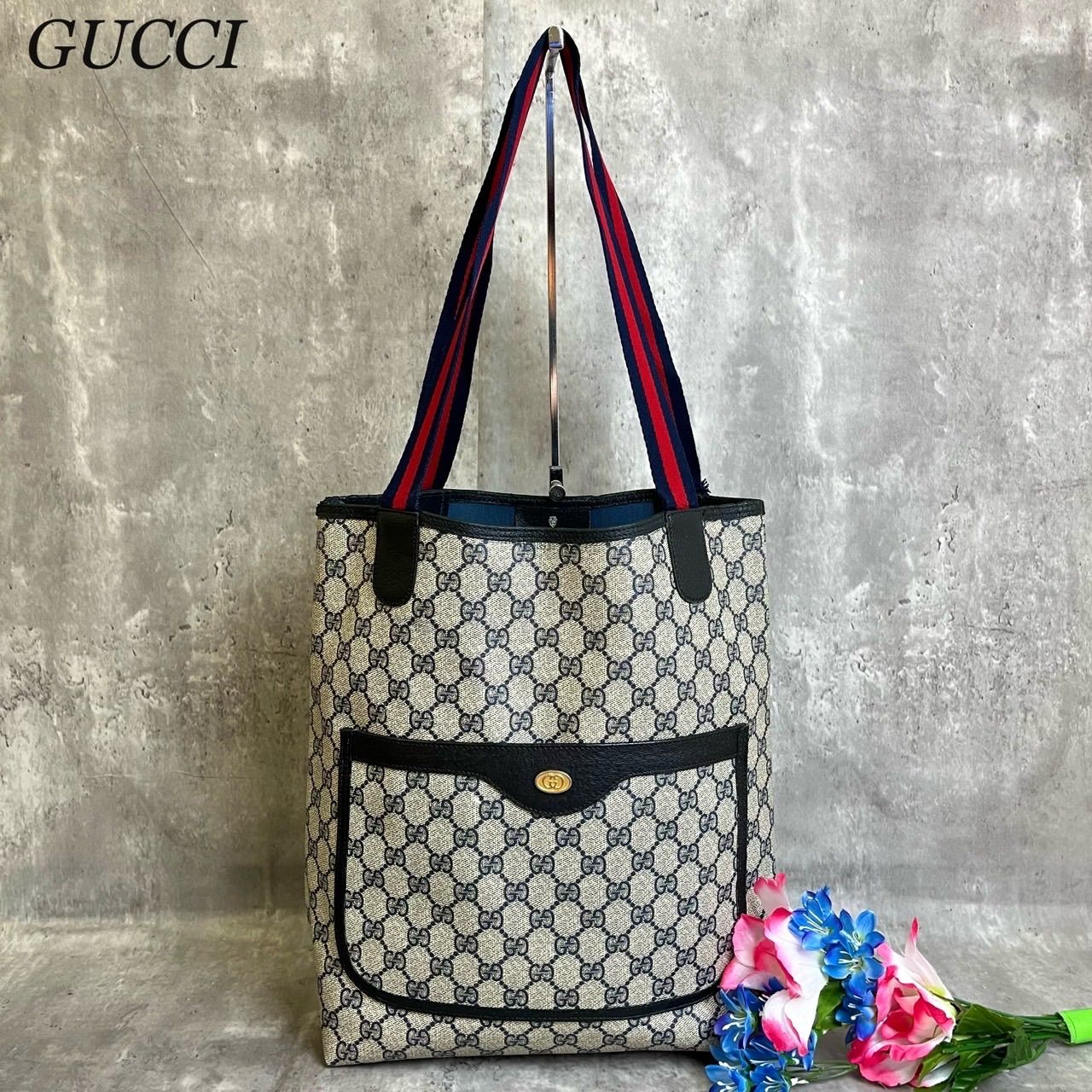 美品 GUCCI グッチ トート PVC インターロッキング シェリーライン 良品グッチ トートバック インターロッキング GG シェリーライン