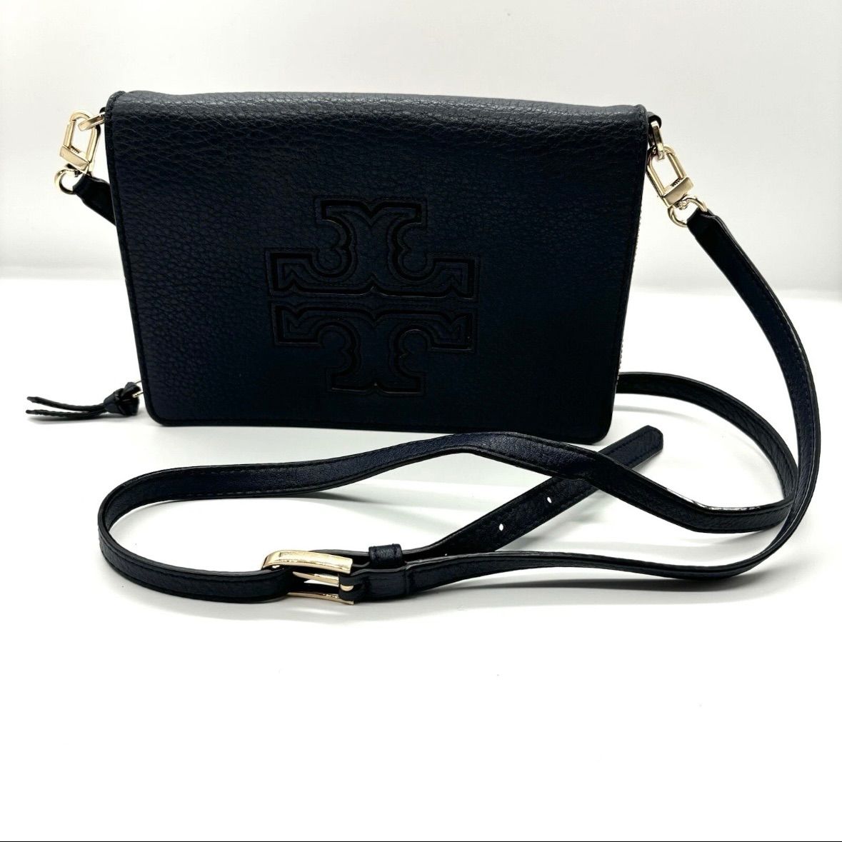Tory Burch トリーバーチ ショルダーウォレット ネイビー レザー 斜 