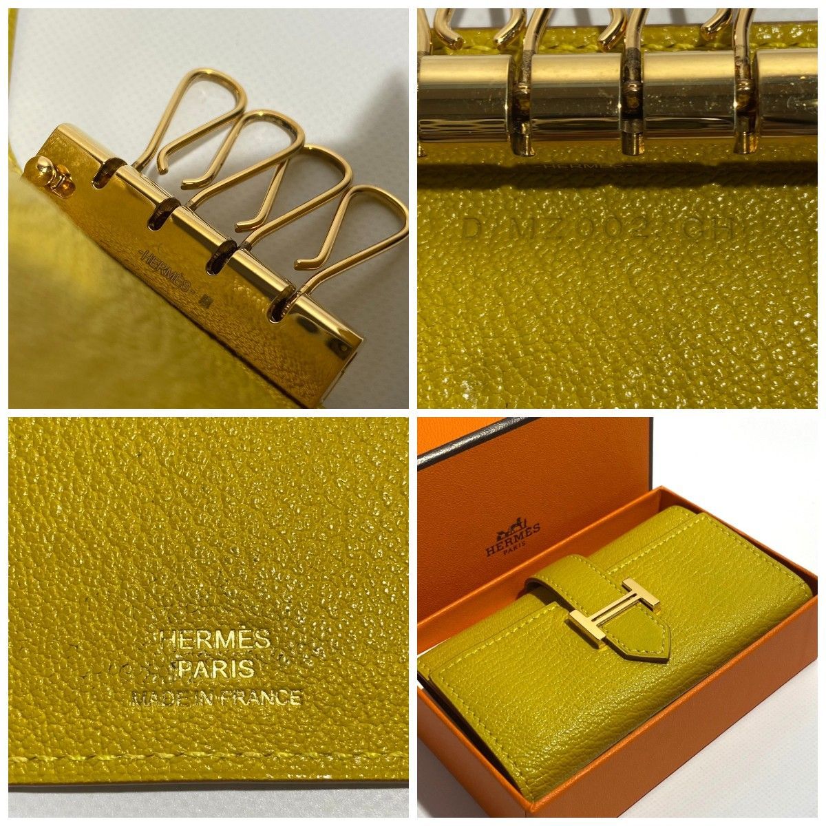 1459　HERMES エルメス　ベアン　キーケース　イエロー　金具ゴールド　美品